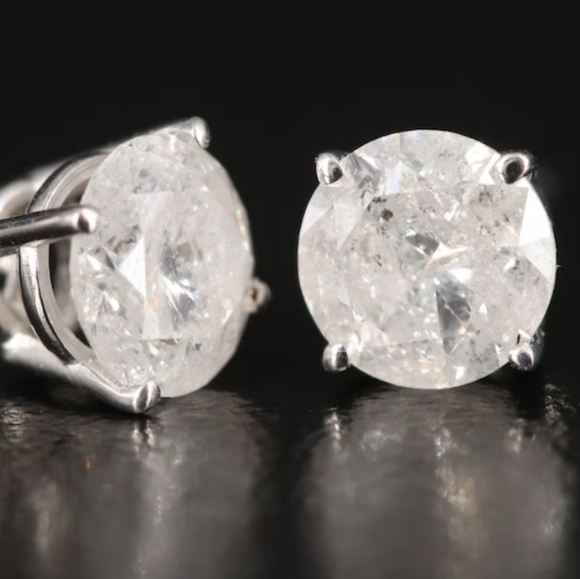 1.02ctw Solitaire Diamond Earrings 14K - Picture 3 of 6